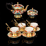 Чайный сервиз с позолотой и эмалью на 4 персоны "Купеческий". Златоуст