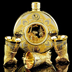 0036738 Златоуст НАБОР Флягой "Медведи" литье, позолота, на 3 персоны, в П/У