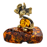 300659-Сувенир из Янтаря Знак Зодиака "РЫБЫ"(бронза+янтарь)