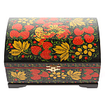 0074842/17*11см Хохлома Шкатулка-сундучок"ПТИЦА. КЛУБНИКА" черный фон  Р19