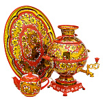 0078281 Самовар электрический "КУДРИНА" на красном с бел 5 л поднос овал