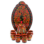 0070897 Хохлома Набор ВОДОЧНЫЙ 6 стопок на подносе