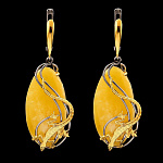 721052/9,57г  Серебро 925* СЕРЬГИ вст.Янтарь р/п