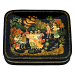 0044941/15*12см  Лаковая миниатюра Палех ШКАТУЛКА "ВЫЙДУ НА УЛИЦУ" Волков