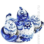 09137 Гжель Набор для специй "Несушка" 15*18см Авт.Черновы Л.и В