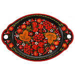 00202121  ХОХЛОМА ПОДНОС  в ассортименте ОВАЛЬНЫЙ 30*20 см