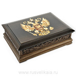 0016453 ШКАТУЛКА МУЖСКАЯ "Герб России" Янтарь Мореный дуб