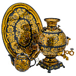 0070528 Самовар Кудрина золотая на черном, шар, 5л