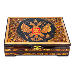 202667 Янтарь Шкатулка ГЕРБ РФ,дуб/ясень,янтарь 34*25*9