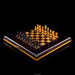 Шахматы в ларце с янтарными фигурами "Янтарный гамбит"
