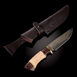 0066417 Оружие сувенирное Нож "Щука"углерод.композит,рук-венге, береста, ножны кожа