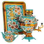 0069379 Самовар электрический "ЦВЕТЫ" 3 л-шар бирюзовый