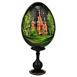 Деревянное пасхальное яйцо на подставке "Москва. Храм Василия Блаженного"