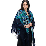 0074368 -325-14/146*146см ПлатокППс РУССКАЯ КРАСАВИЦА темно-син.шерсть100%,бахрома-шерсть