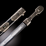 6323/57см Оружие сувенирное КИНЖАЛ КАВКАЗСКИЙ, кабошон ножны-металл, кожа