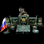 6826/навершие Нат.камень Украшение на Письменный набор "Скакуны"  Бронза 