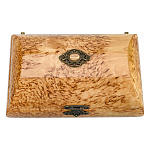 0078201 Нат.дерево ШКАТУЛКА  Ларчик КАРЕЛОЧКА, с бронзовой накладкой, карел береза