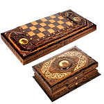 04117 /63*30см Шахматы-Нарды резные "Варвары" (липа, медь, кость моржа)