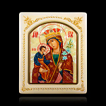 0066528-0026 Икона рукописная Неувядаемый Цвет Божия Матерь перламутр 150-180 мм белая рама