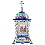 Киот настольный "Николай Чудотворец". Гжель 35х15,5 см