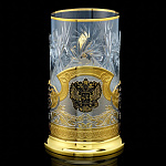 0066449 Златоуст Подстаканник "Герб" SUV - 7418 РФ позолота, эмаль, с ложкой и стаканом