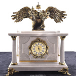 0024750/бел-мр. Нат.камень СЕЙФ с часами"Двуглавый орел/ГЕРБ" белый Мрамор в ассортименте 