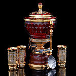 0011880/красный Златоуст НАБОР Икорница "Дары моря"цв.стекло, 3 стопки, 6 предм, в П/У