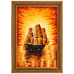 300782-НП Картина Янтарная "ПАРУСНИК НА ЗАКАТЕ" 60*40 см