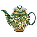 0070617  ХОХЛОМА чайник "Ландыши" зеленый фон (форма 1) 0,5