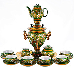 ХОХЛОМА Сервиз 6 пер."ЛАНДЫШИ":Самовар 3л+поднос+чайник+сахарница (желудь)