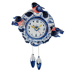 7509 Гжель Часы настенные "Снегири"  авт. Черновы Л.и В. 