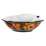 201441 Хохлома Салатник ЦВЕТЫ, черный фон, длина 20 см