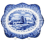  Гжель Тарелка сувенирная настенная ЗИМА В ДЕРЕВНЕ 18*15 см