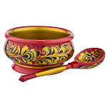 Набор деревянной посуды для супа "Аппетит" с росписью. Хохлома