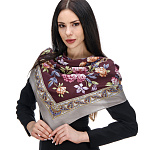 0074375-1596-16/84*84см ПлатокППс УЛЫБКА ПРИНЦЕССЫ - шелк 100% атлас бежево-коричневый