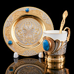 0072560 Златоуст НАБОР КОФЕЙНЫЙ агат Позолота  1 персона 