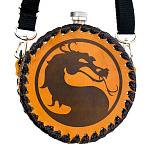 0073545/504 (рыжая кожа) 0,5 круглая/ФЛЯГА в кожаном футляре "ДРАКОН"