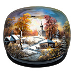 202549 Шкатулка с худ росписью "Зима в деревне" перламутр,9*8*3 см