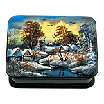 200632 Художественная роспись Шкатулка "Зима в деревне",8*5*3 см