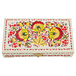 202695 ХОХЛОМА ШКАТУЛКА "Золотые цветы" 18*10*4 (бежевый фон) Р11