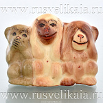 0023128 Скульптура "ТРИ ОБЕЗЬЯНЫ" (керамика) 8*6см в ассортименте 