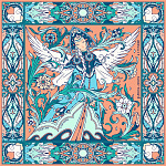 500022 Сувенирный платок "Царевна-лебедь", 90*90, 70% шёлк 30% вискоза МД Нины Ручкиной