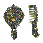 0063908 Сувенир Набор ЗЕРКАЛО С РАСЧЕСКОЙ  "ПАВЛИН" 13.5*7 см