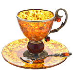 0050313-Б Янтарь ЧАШКА ЧАЙНАЯ"Саламандра" С БЛЮДЦЕМ И ЛОЖКОЙ. в ПУ Бронза