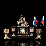 0039553/7875 НАСТОЛЬНЫЙ НАБОР "Г.Победоносец" яшма долерит бронза