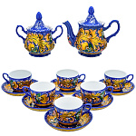 0076536 Сервиз чайный на 6 персон  "Хохлома КУДРИНА" син с роз