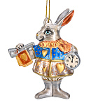  КЕРАМИКА Скульптура-подвес КРОЛИК С ЧАСАМИ серебрянный в синем костюме 12 см