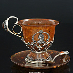 0019567/С  Янтарь Чайный набор "ПЕТР I"  Серебро 925* в П/У