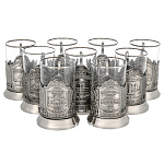 0027220-никель-9шт/без ложек  НАБОР ПОДСТАКАННИКОВ  "ВСЕ ВОКЗАЛЫ МОСКВЫ" 9шт.