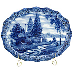 201237 Гжель ТАРЕЛКА овальная "Летний пейзаж" 32*25,5 см